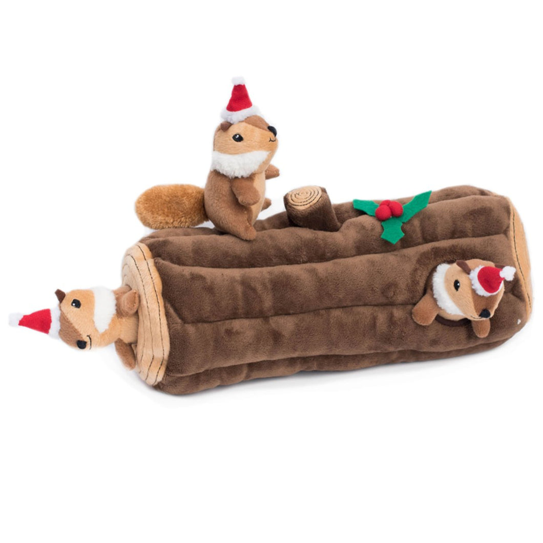 Zippy Paws Holiday Yule Log with Removable Squirrels